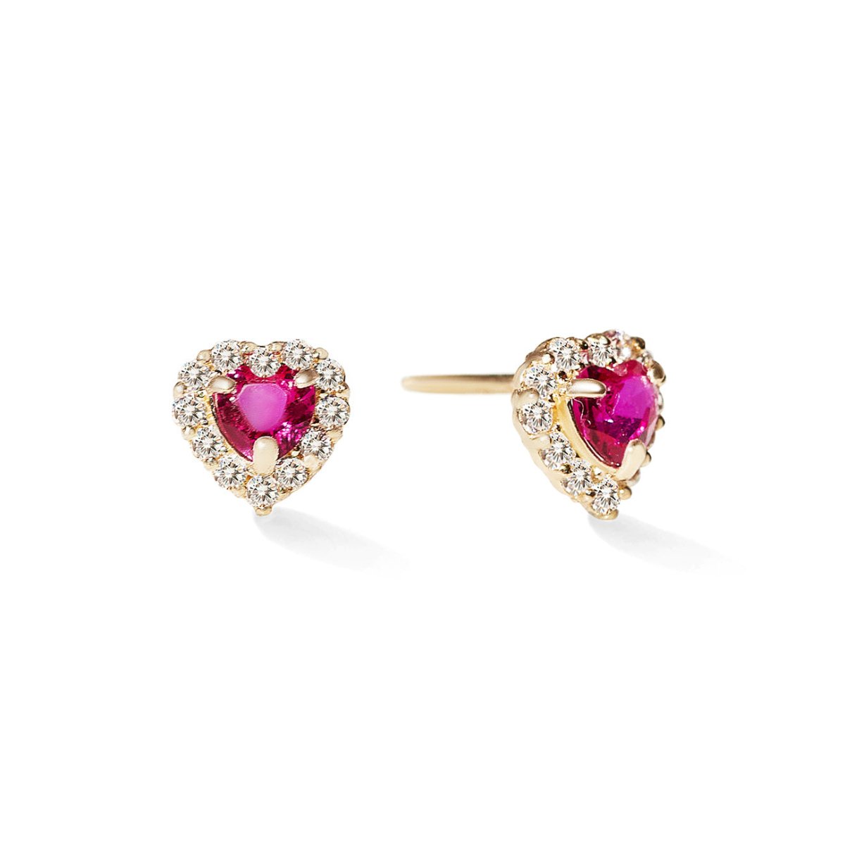 Heart Gemstone Halo Studs Ruby