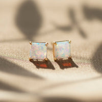 Princess Cut Opal Studs