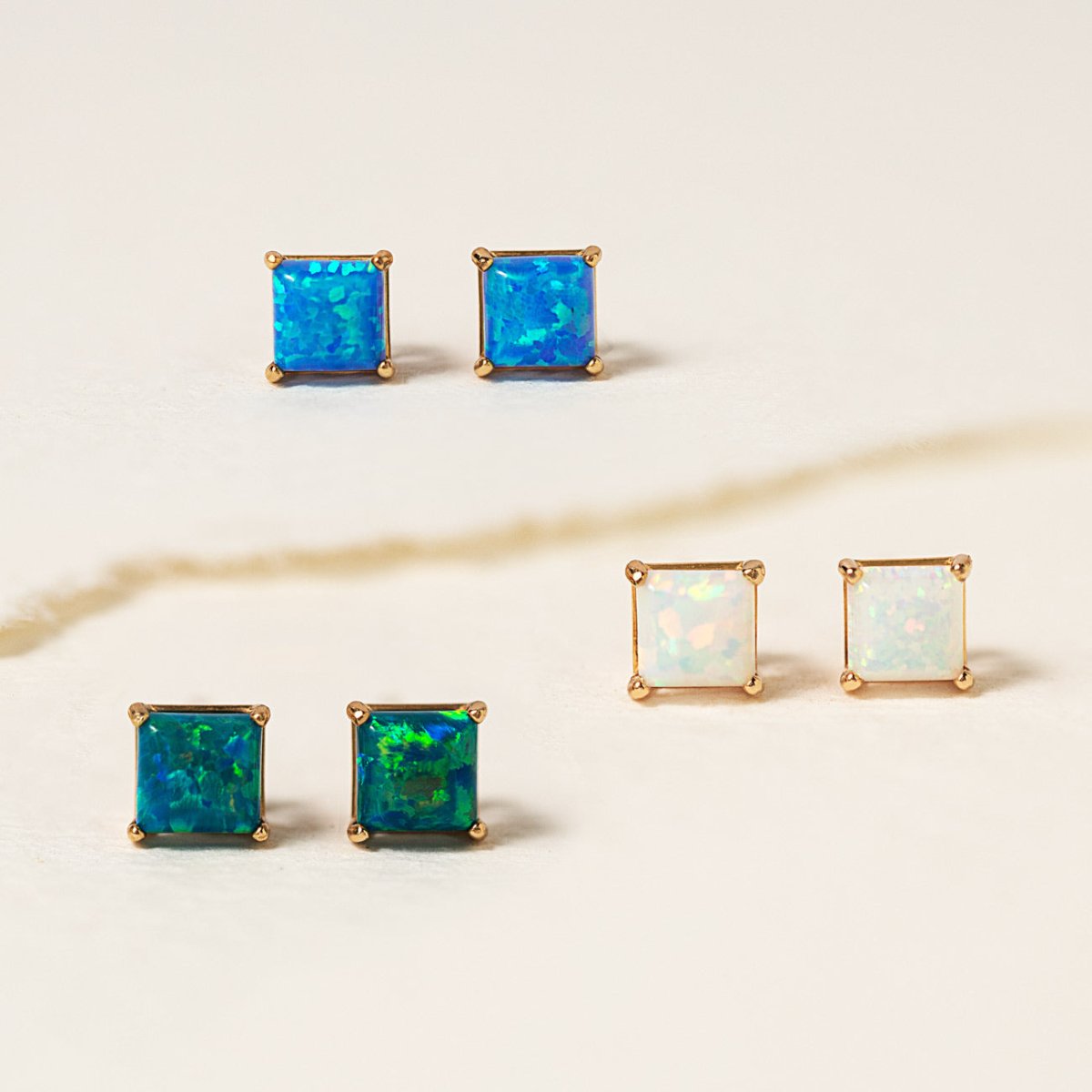 Princess Cut Opal Studs