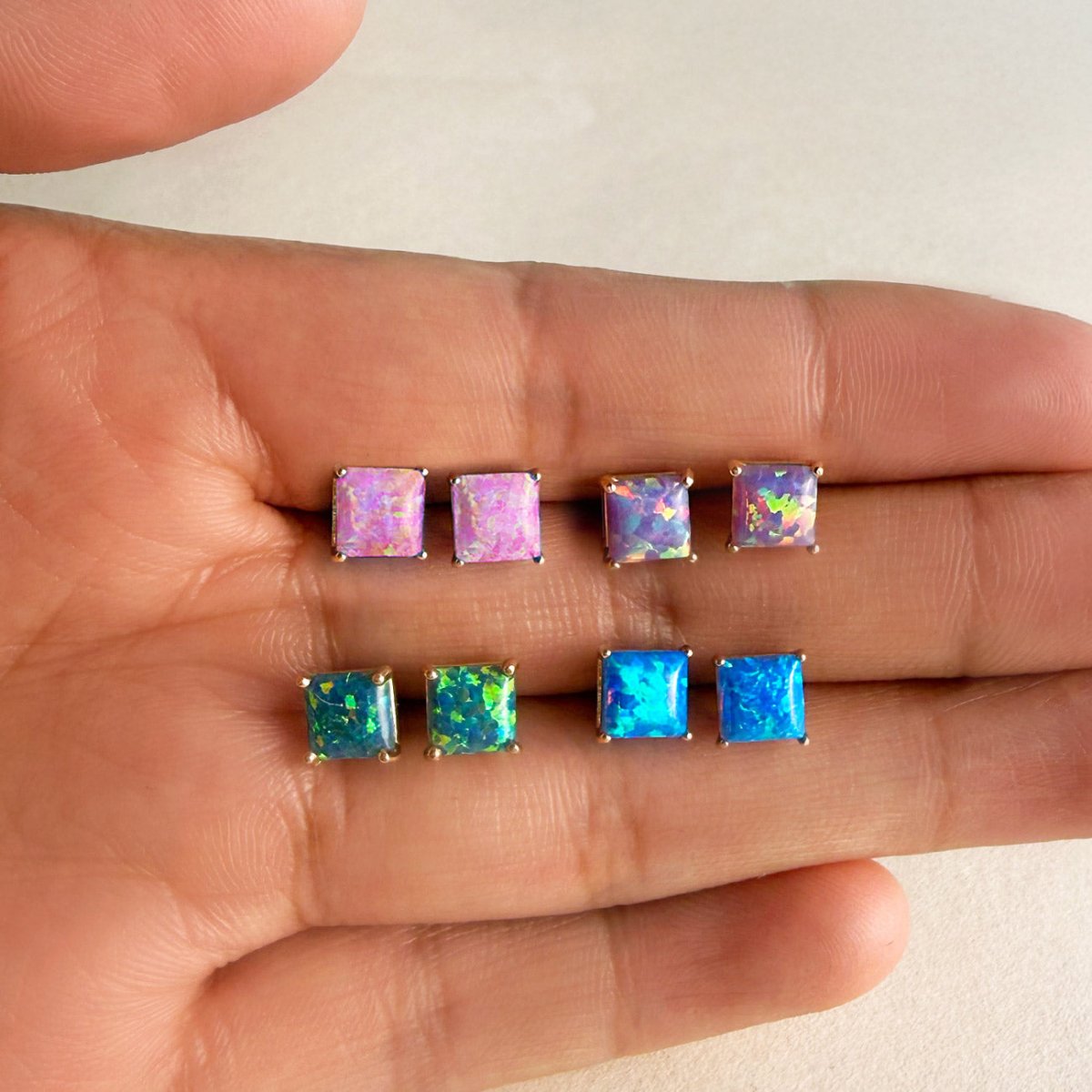 Princess Cut Opal Studs