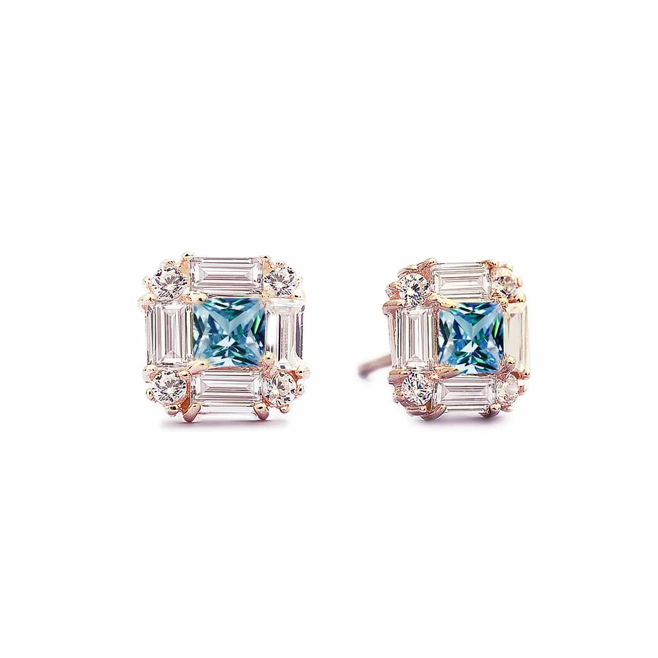 Gemstone Deco Studs Blue Zircon