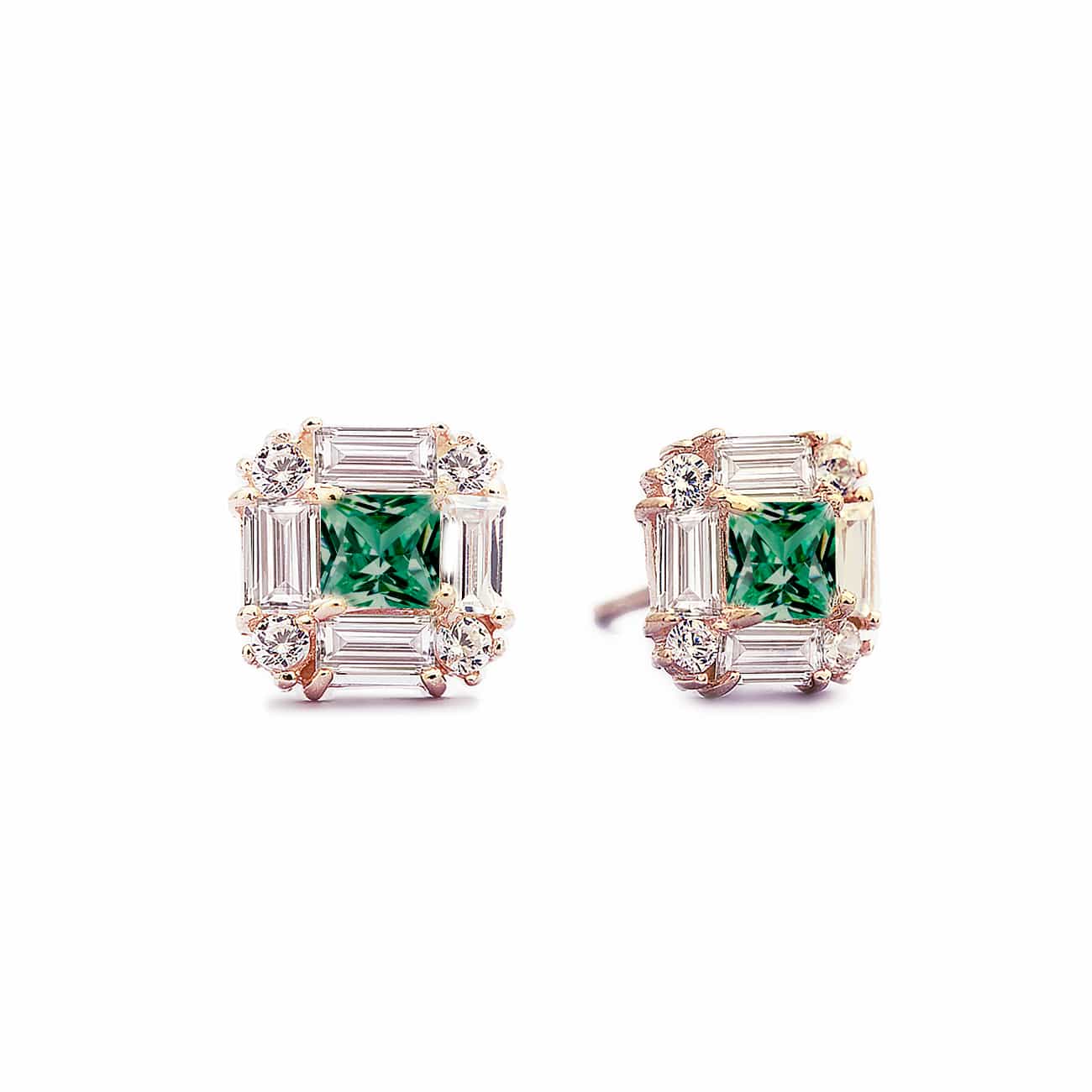 Gemstone Deco Studs Emerald