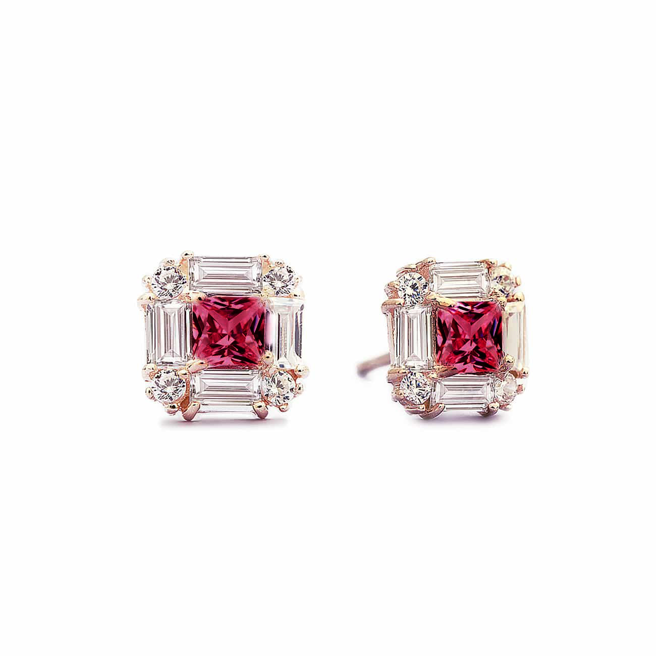 Gemstone Deco Studs Ruby