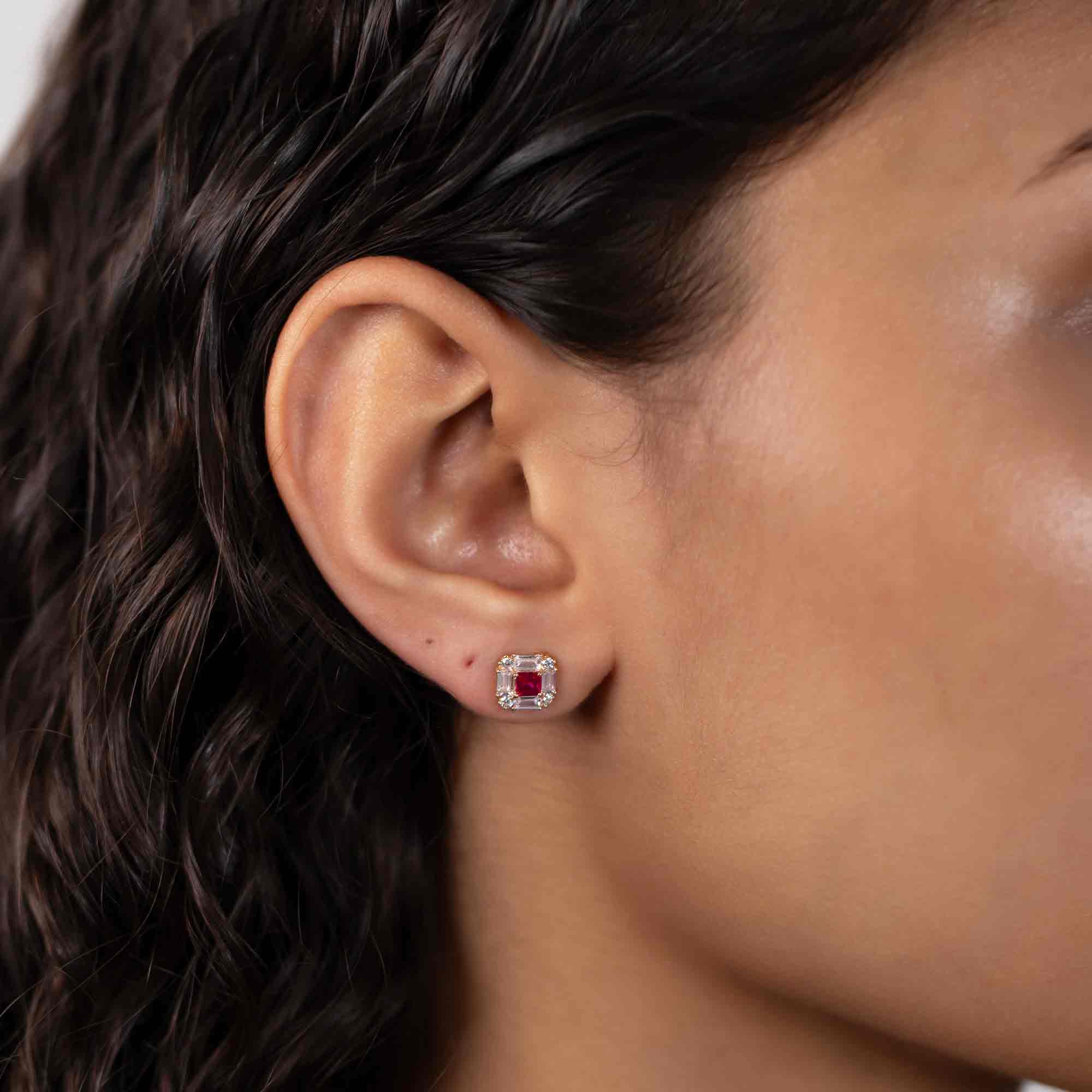 Gemstone Deco Studs Ruby