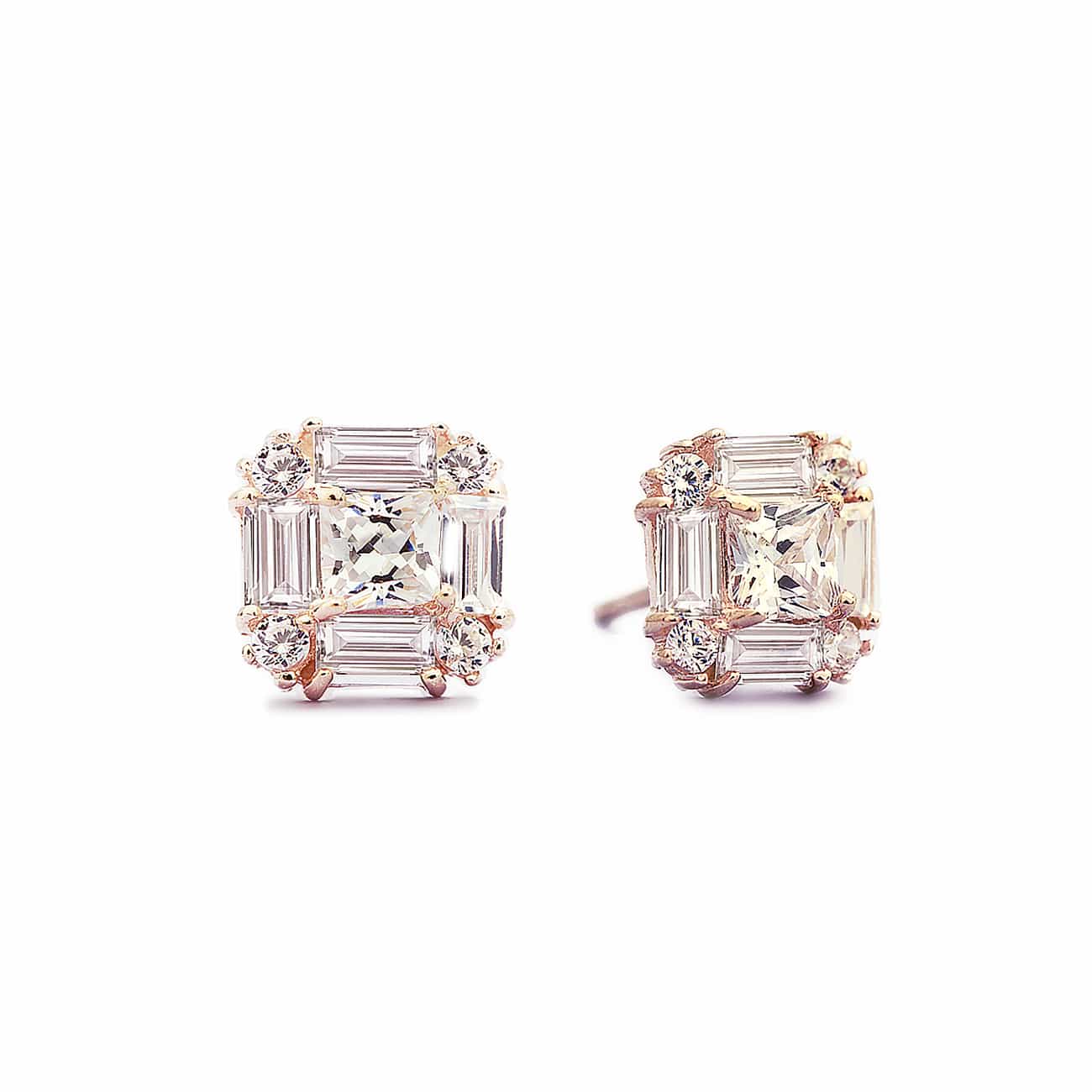 Gemstone Deco Studs White Zirconia