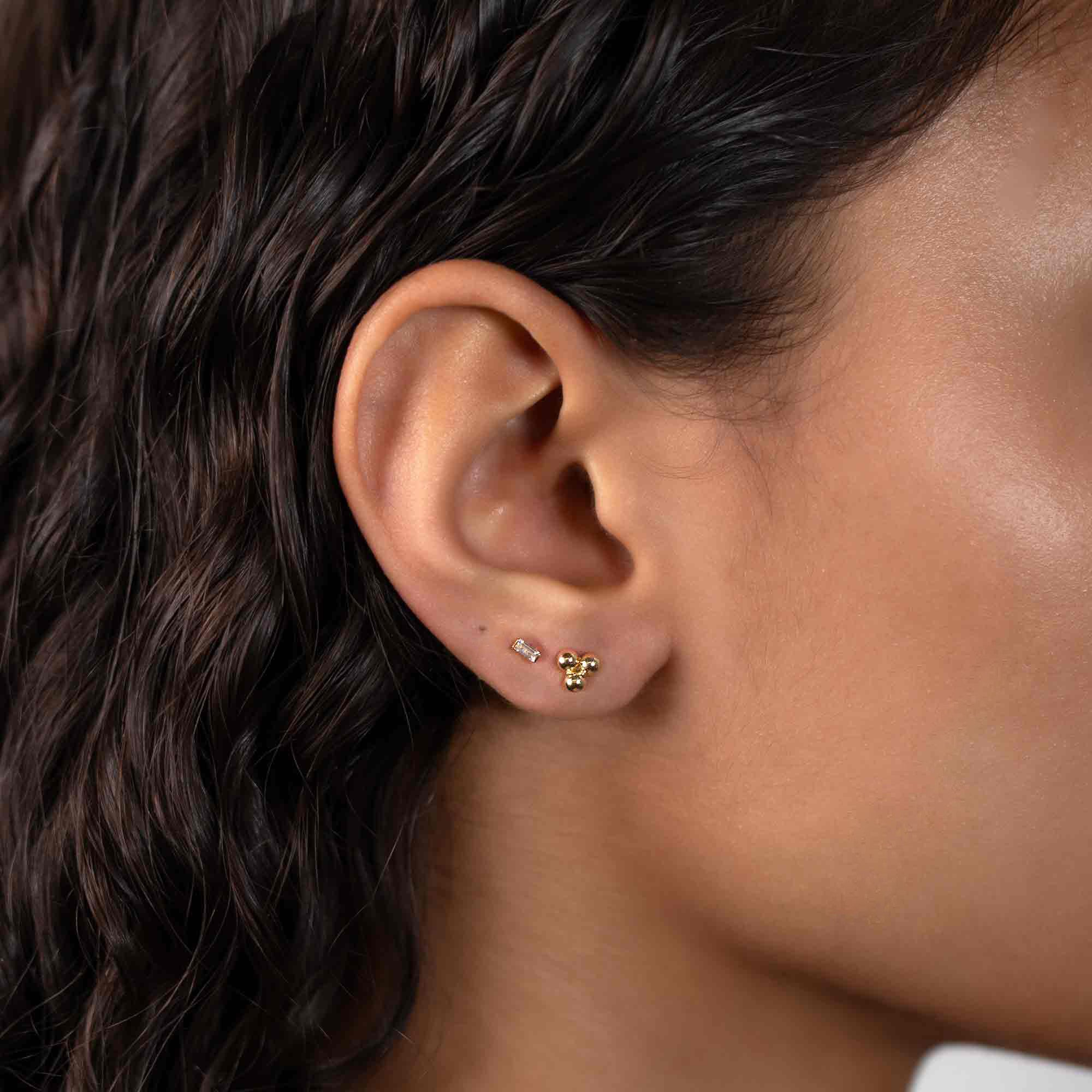 Tiny Baguette Single Stud White Zirconia