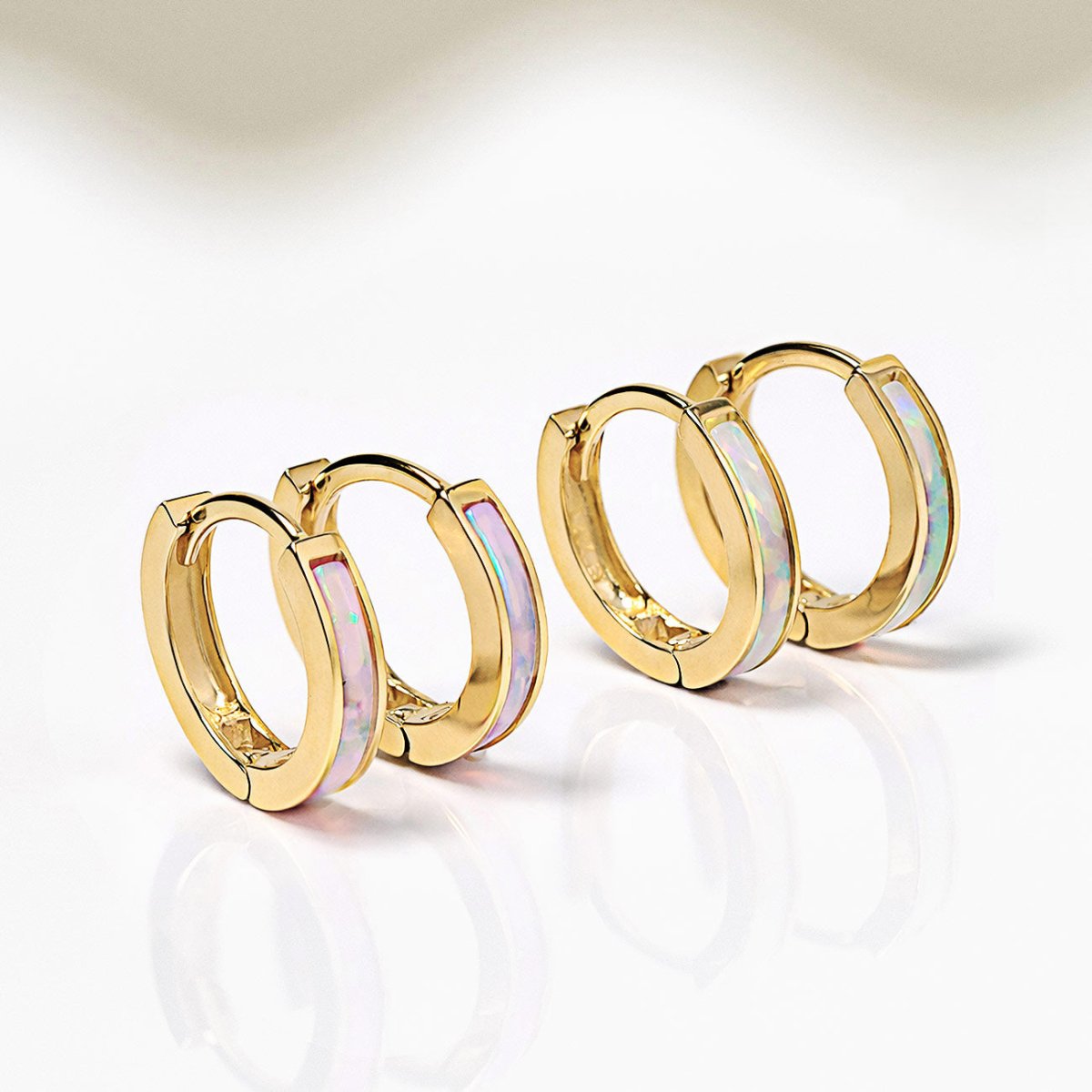 Bestselling 14K Gold Opal Huggie Earrings from AMYO with Pink Opal and White Opal | #Gemstone_Pink Opal
