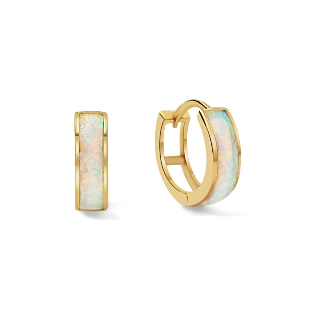Ivory Opal Crystal Huggies Gold