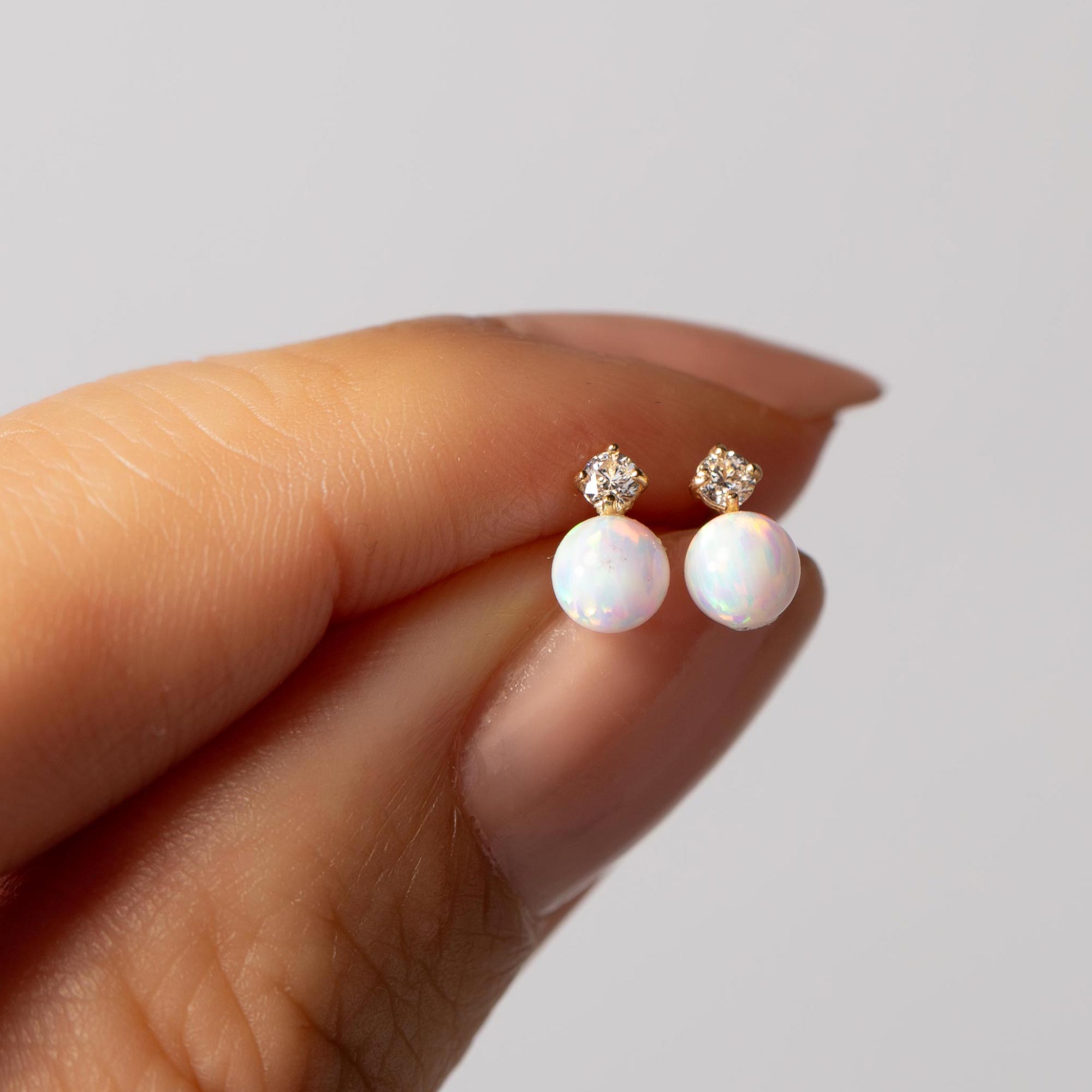 Tiny Opal Crystal Studs White Opal