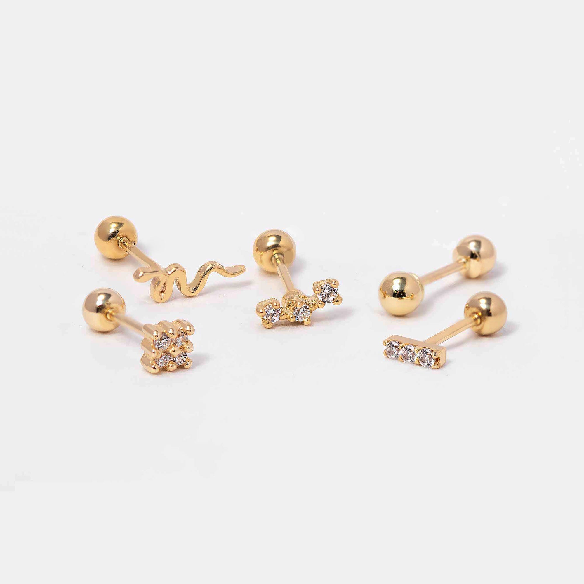 Tiny Crystal 14K Gold Single Stud Screw-on Earring, Cartilage 