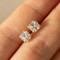 Asscher Cut Gemstone Studs White Zirconia