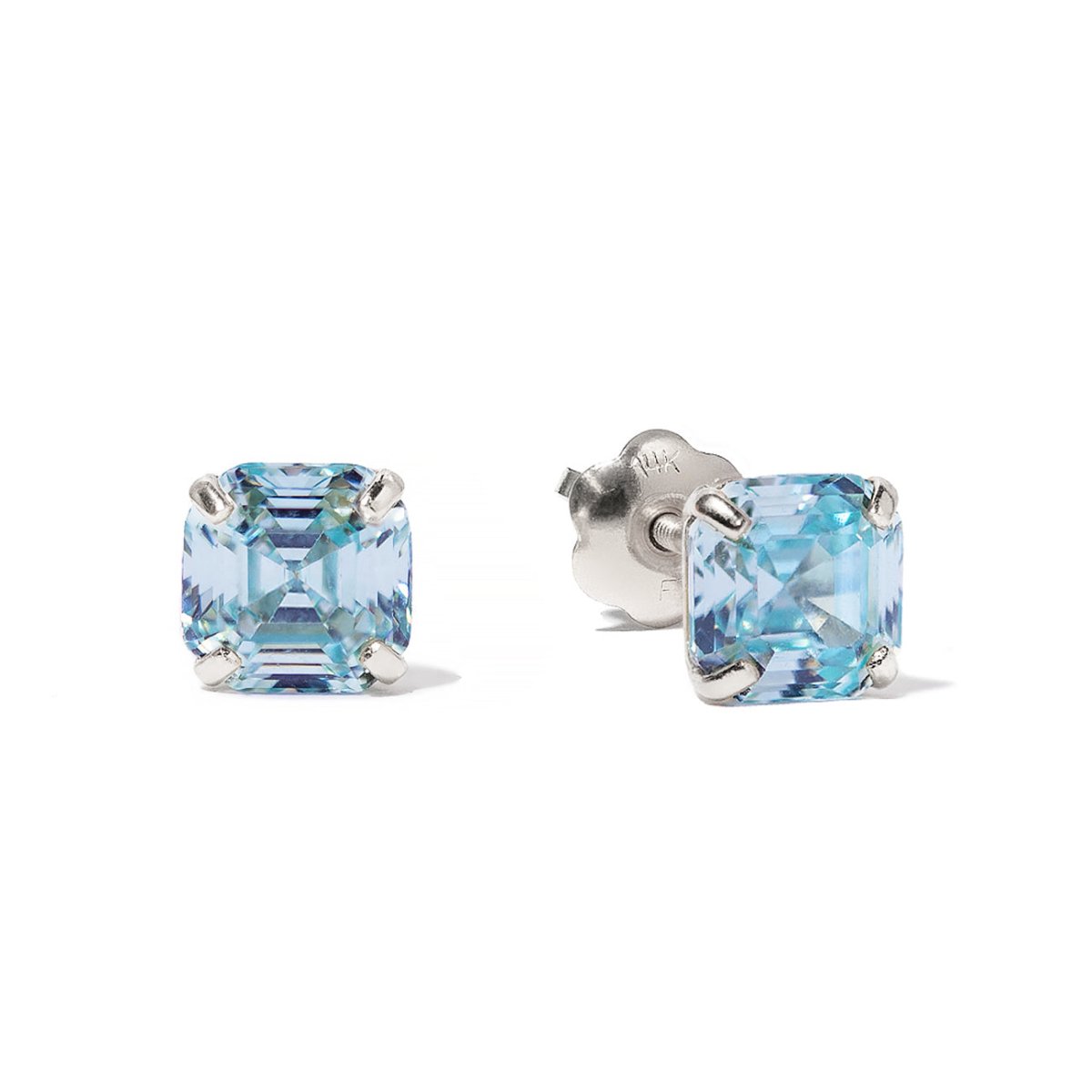 Asscher Cut Gemstone Studs Aquamarine