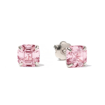 Asscher Cut Gemstone Studs Pink Sapphire