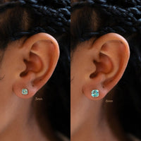 Asscher Cut Gemstone Studs Turquoise Paraiba