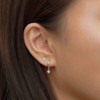 14K White Gold Dangle Crystal Huggie Earrings with stud earring
