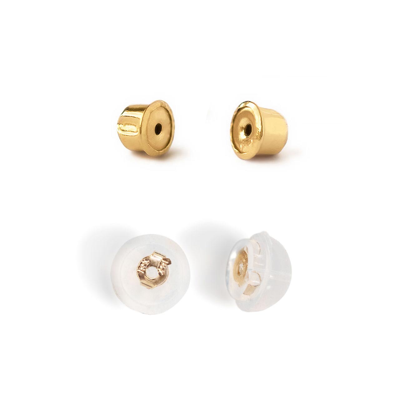 14K Real Solid Gold Silicone Push-Back, Push-Back, Screw-Back Replacements for Post Stud Earrings in 14K Real Solid Yellow Gold & White Gold