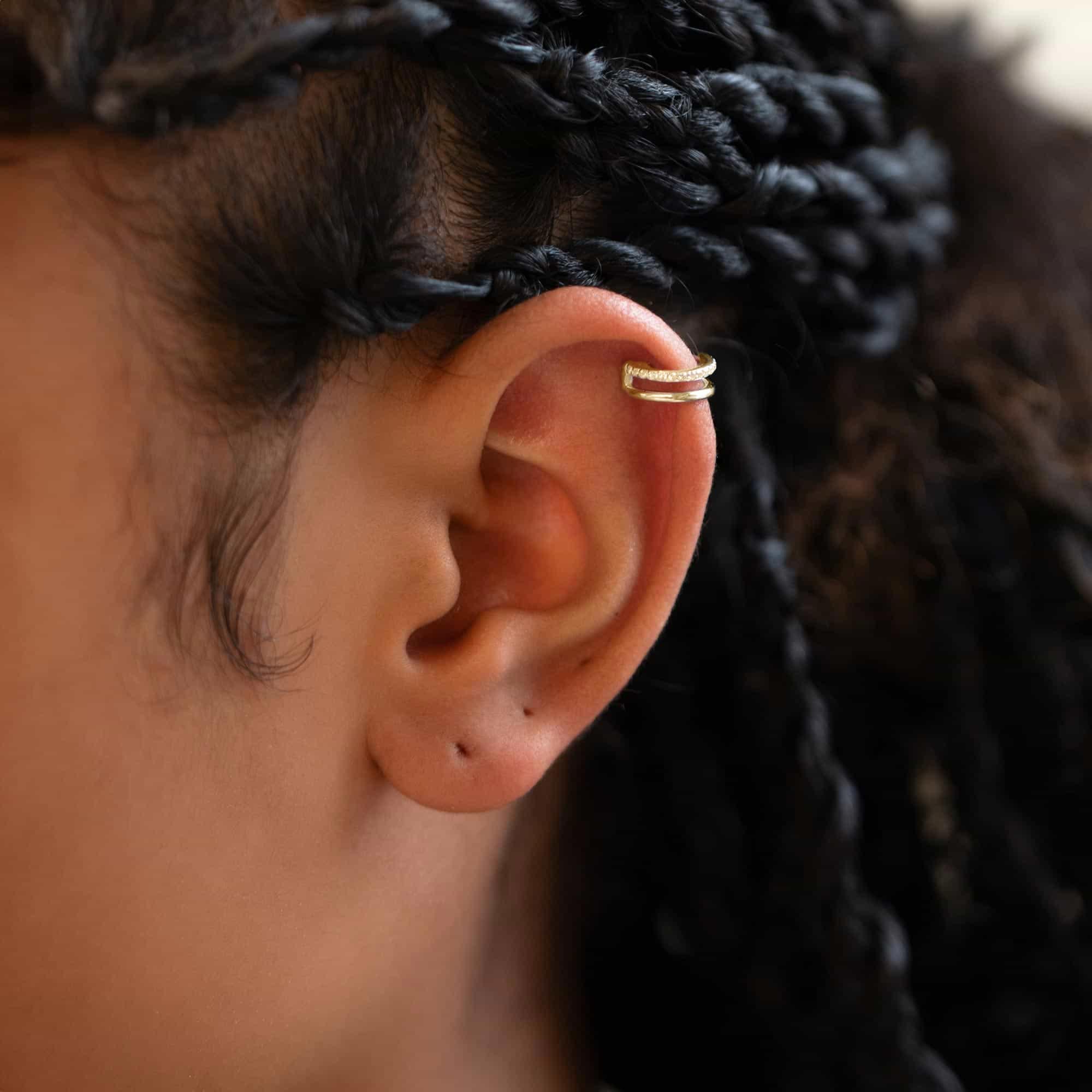 Double Hoop Pave Cartilage Earring