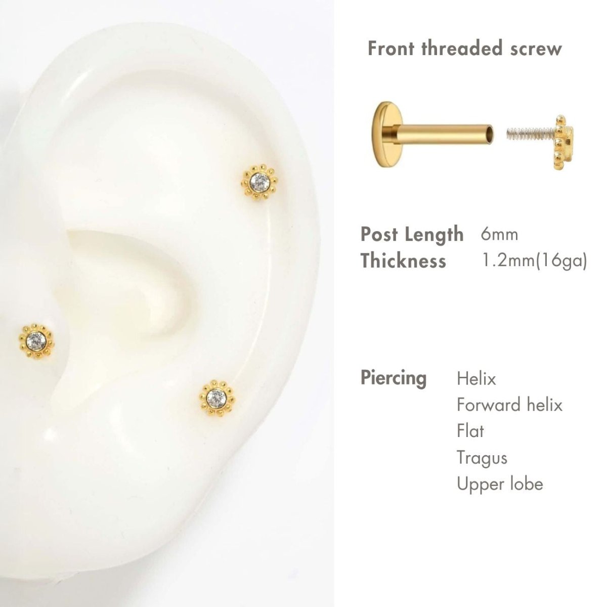 Tiny Crystal Beaded Halo Flat Stud