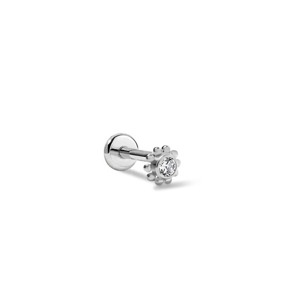 Titanium tiny crystal beaded halo stud earring, on a white background