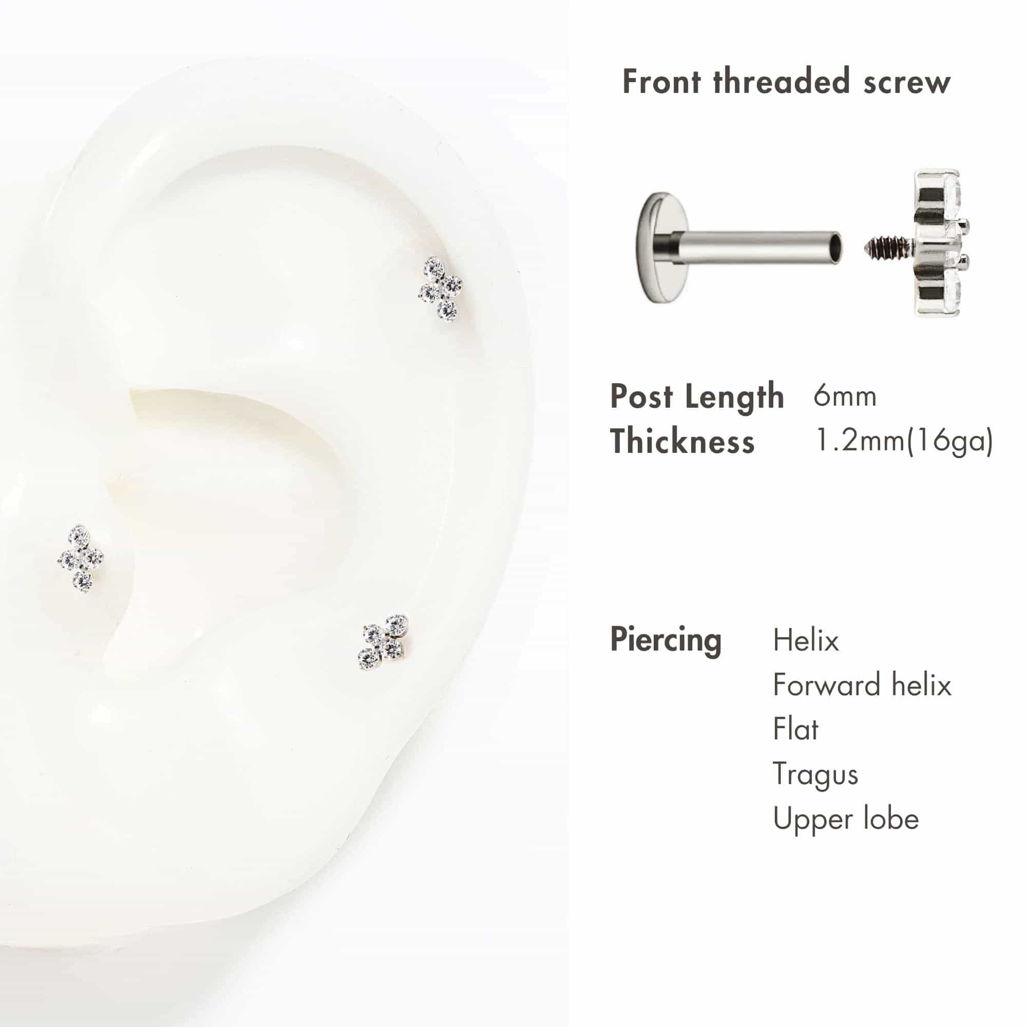 Tiny Quad Crystal Flat Back Studs