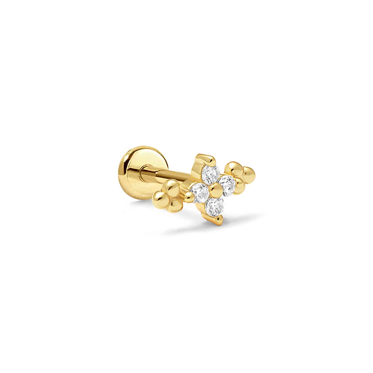 Crystal Flor Cluster Flat Back Stud Gold Vermeil