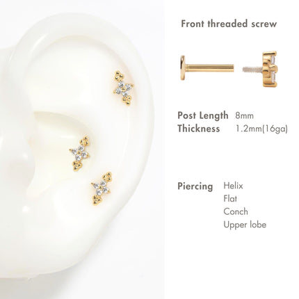 Crystal Flor Cluster Flat Back Stud Gold Vermeil