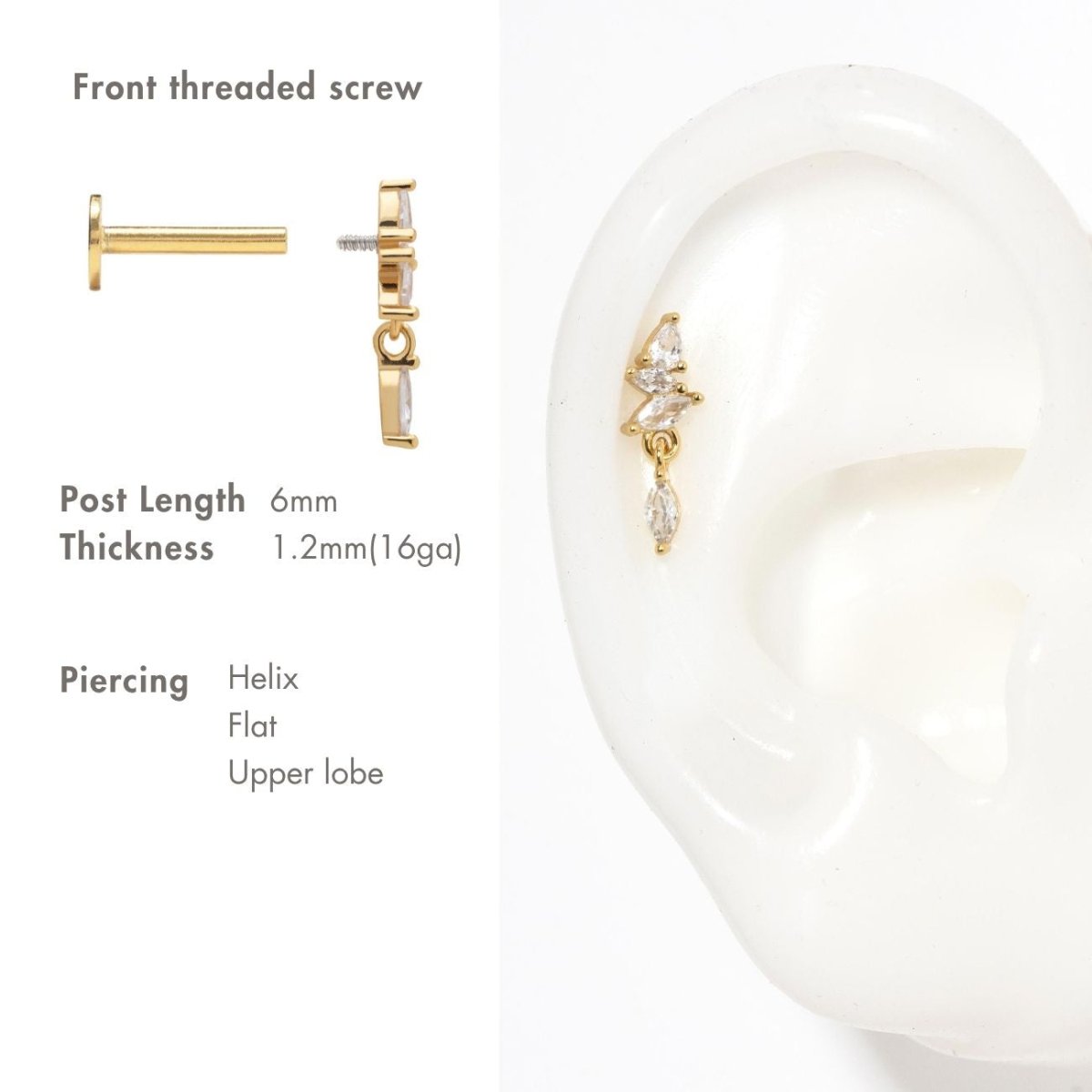 Marquise Cluster Drop Flat Back Stud