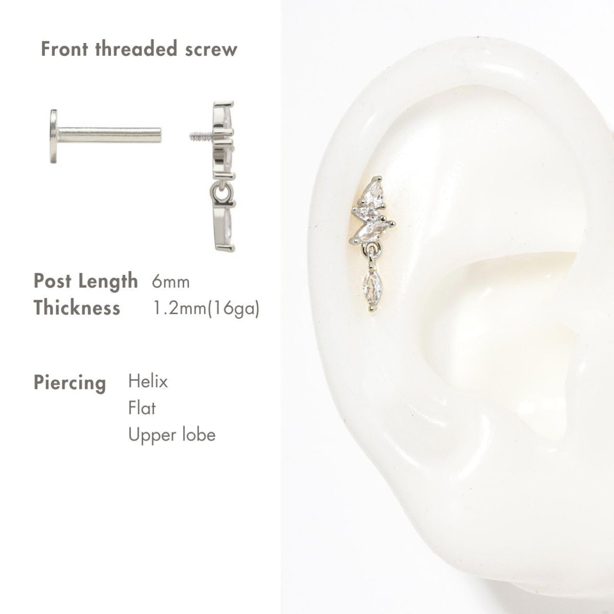Marquise Cluster Drop Flat Back Stud