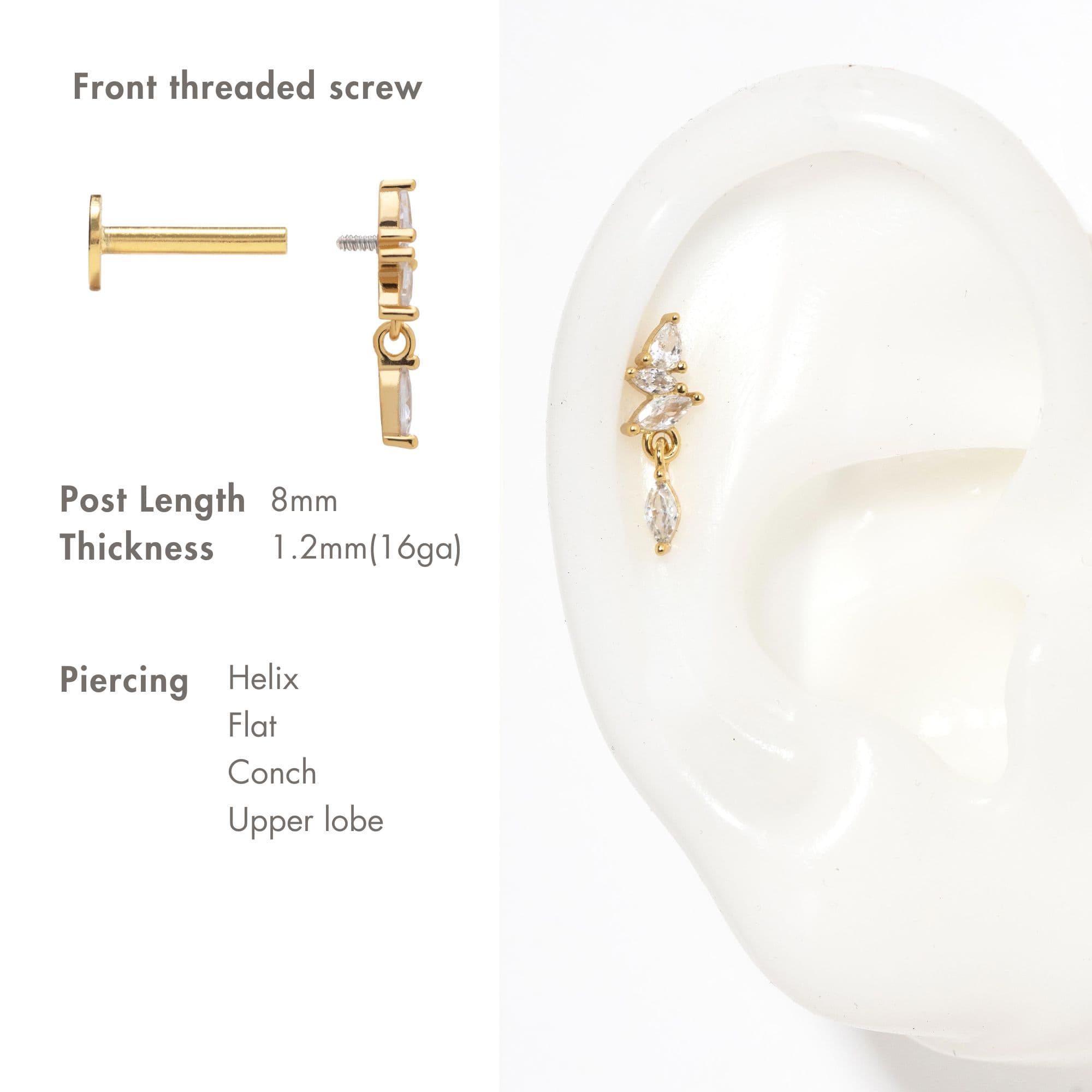 Marquise Cluster Drop Flat Back Stud