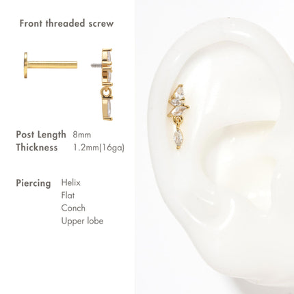 Marquise Cluster Drop Flat Back Stud