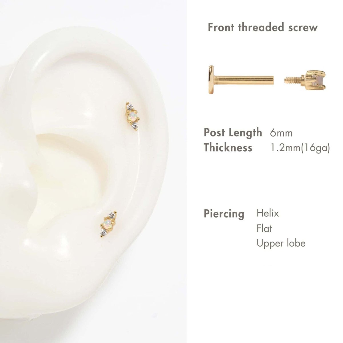 Tiny Trio Flat Back Stud White Opal