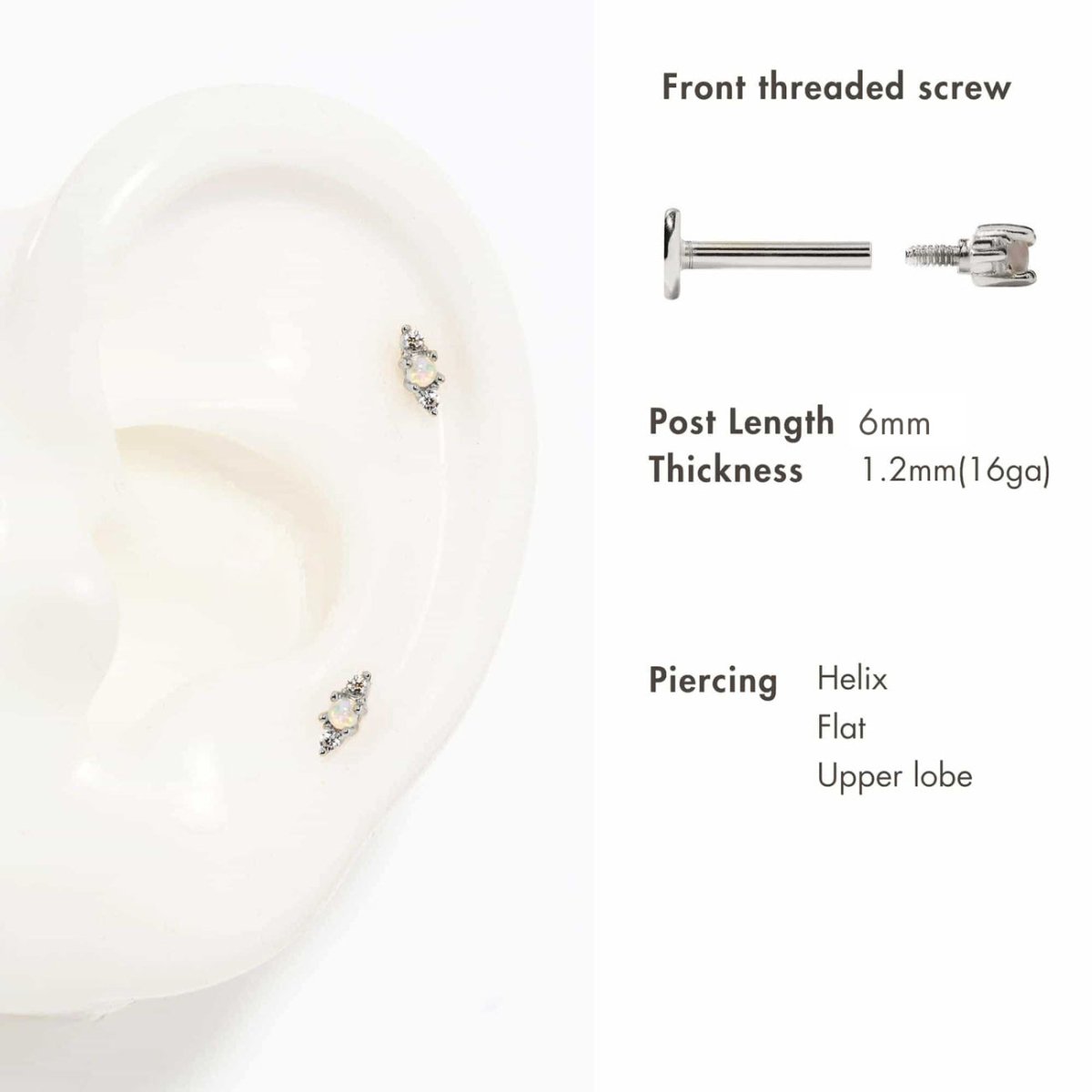 Tiny Trio Flat Back Stud White Opal