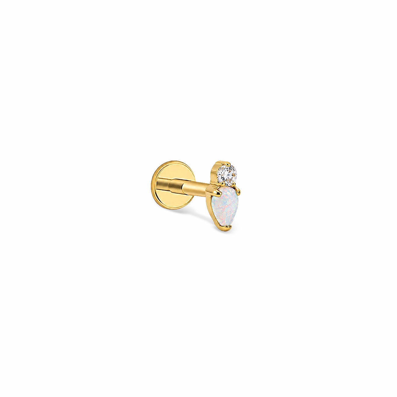 Product photo of Tiny Pear Duo Flatback Stud in Gold Titanium| #Gemstone_White Opal