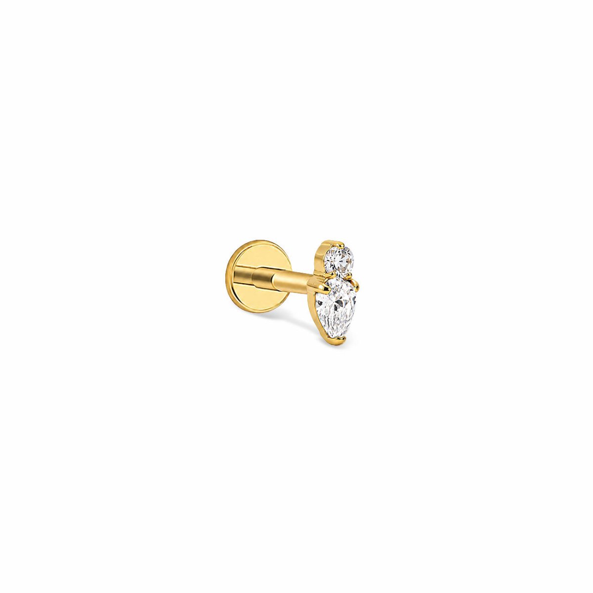 Product image of Tiny Pear Duo Flatback Stud in Gold Titanium| #Gemstone_White Zirconia