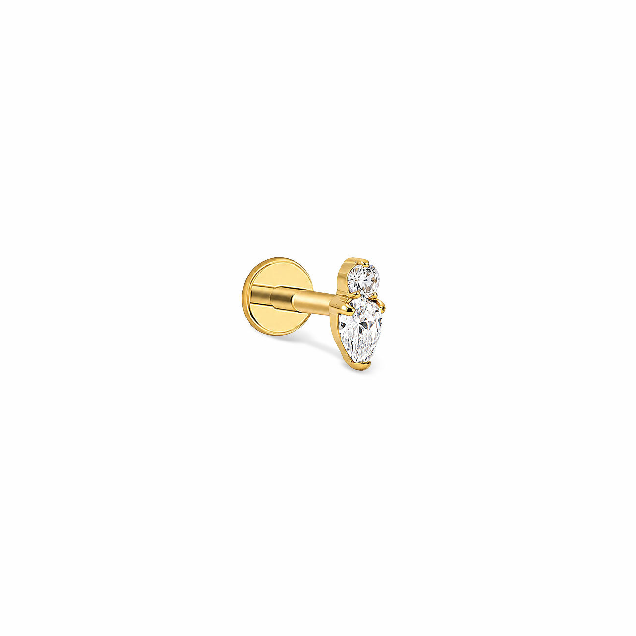 Product image of Tiny Pear Duo Flatback Stud in Gold Titanium| #Gemstone_White Zirconia