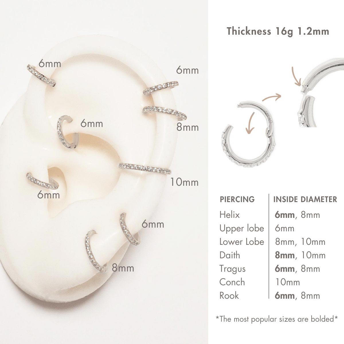 measurements of cartilage pave hoop earring