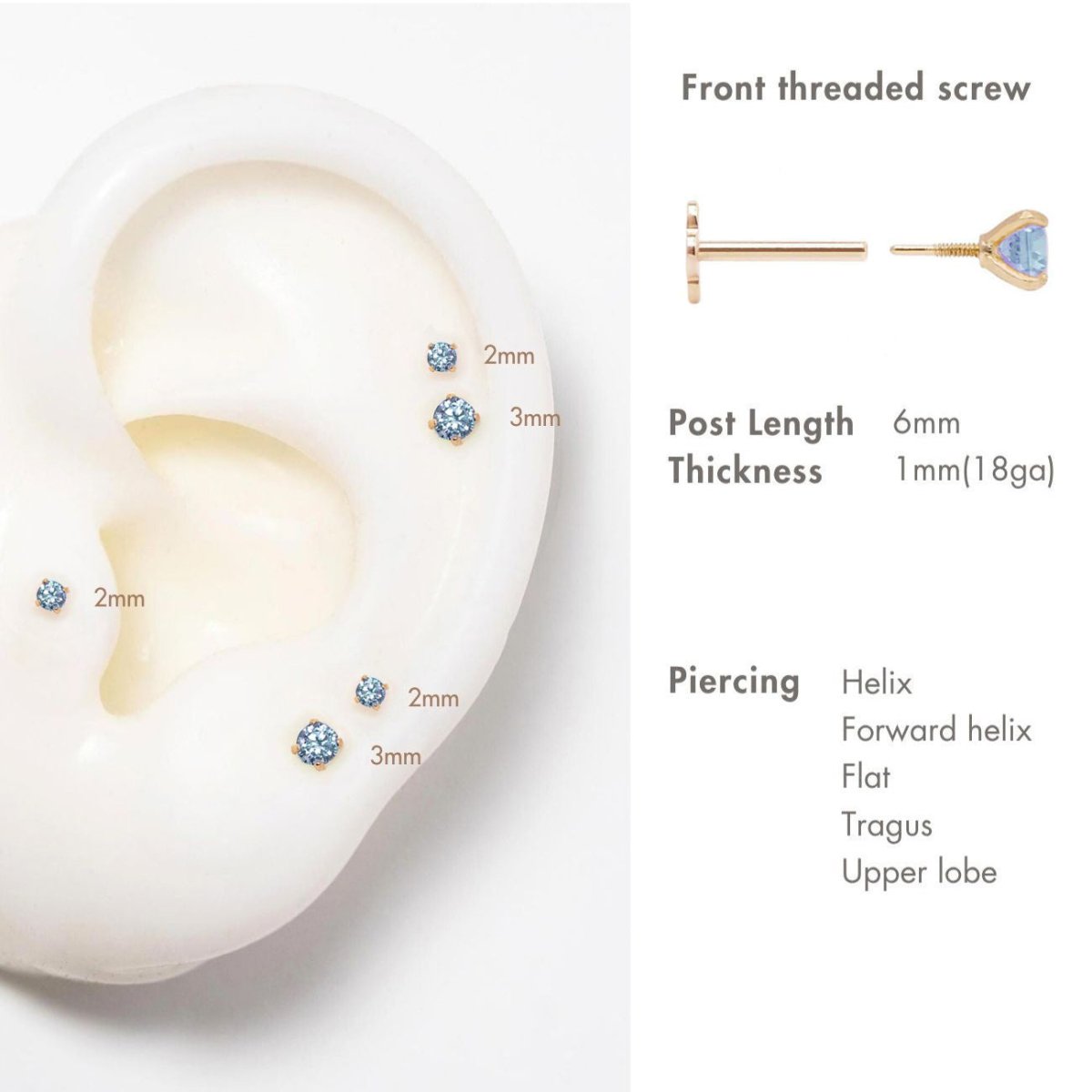 Tiny Gemstone Flat Back Stud Aquamarine