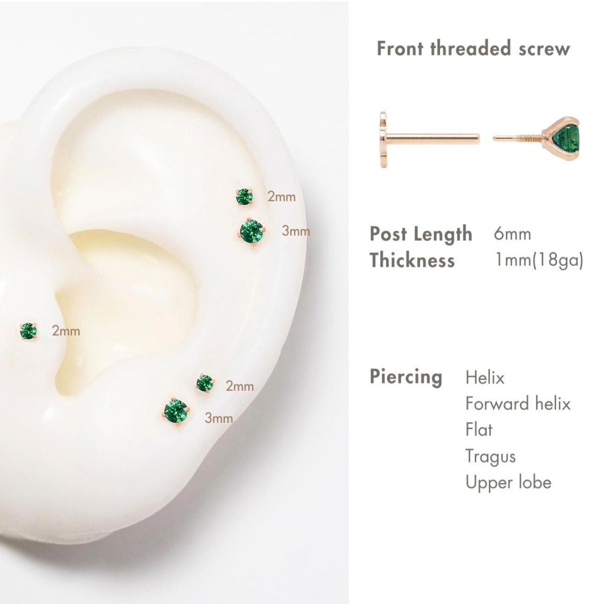 Tiny Gemstone Flat Back Stud Emerald