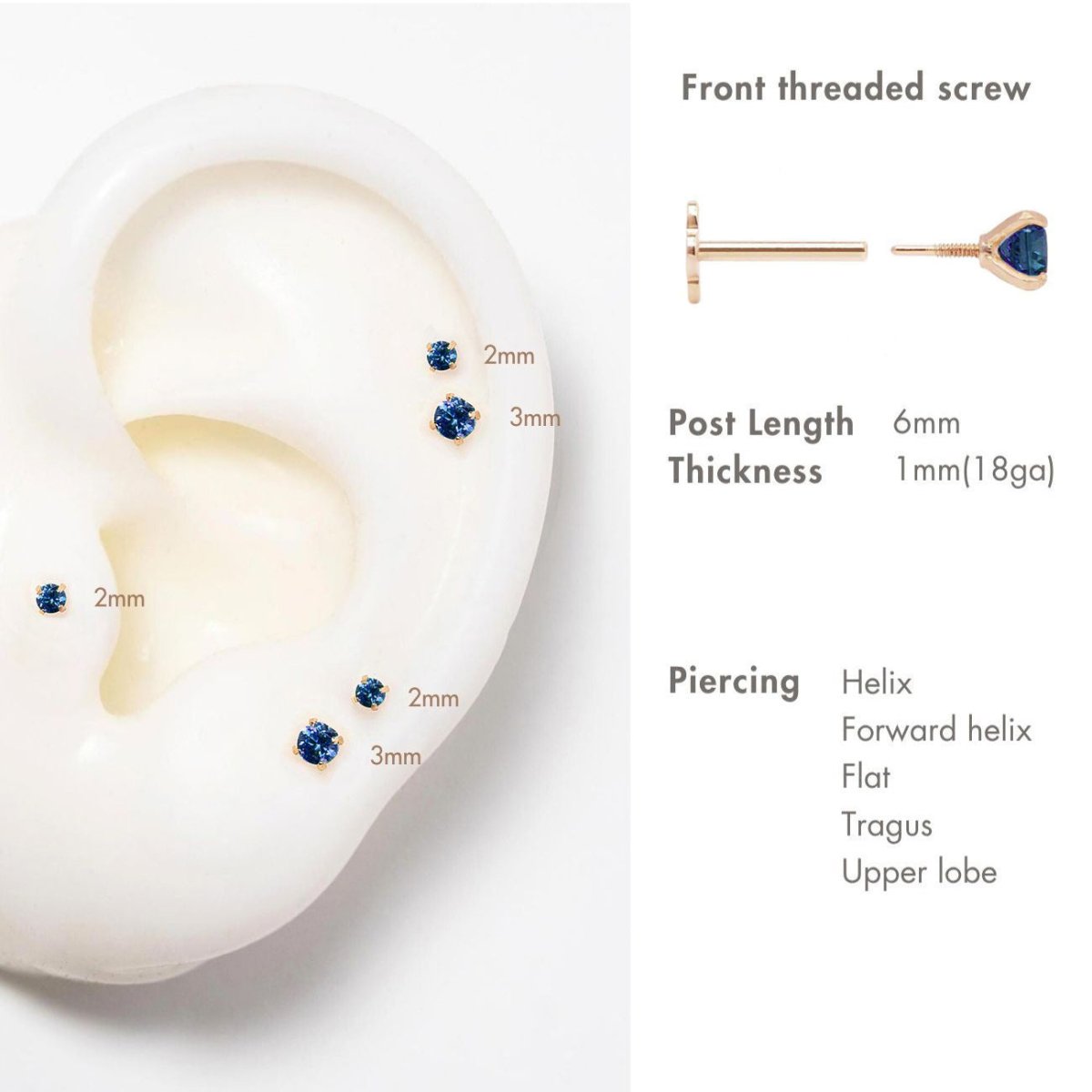 Tiny Gemstone Flat Back Stud Blue Sapphire