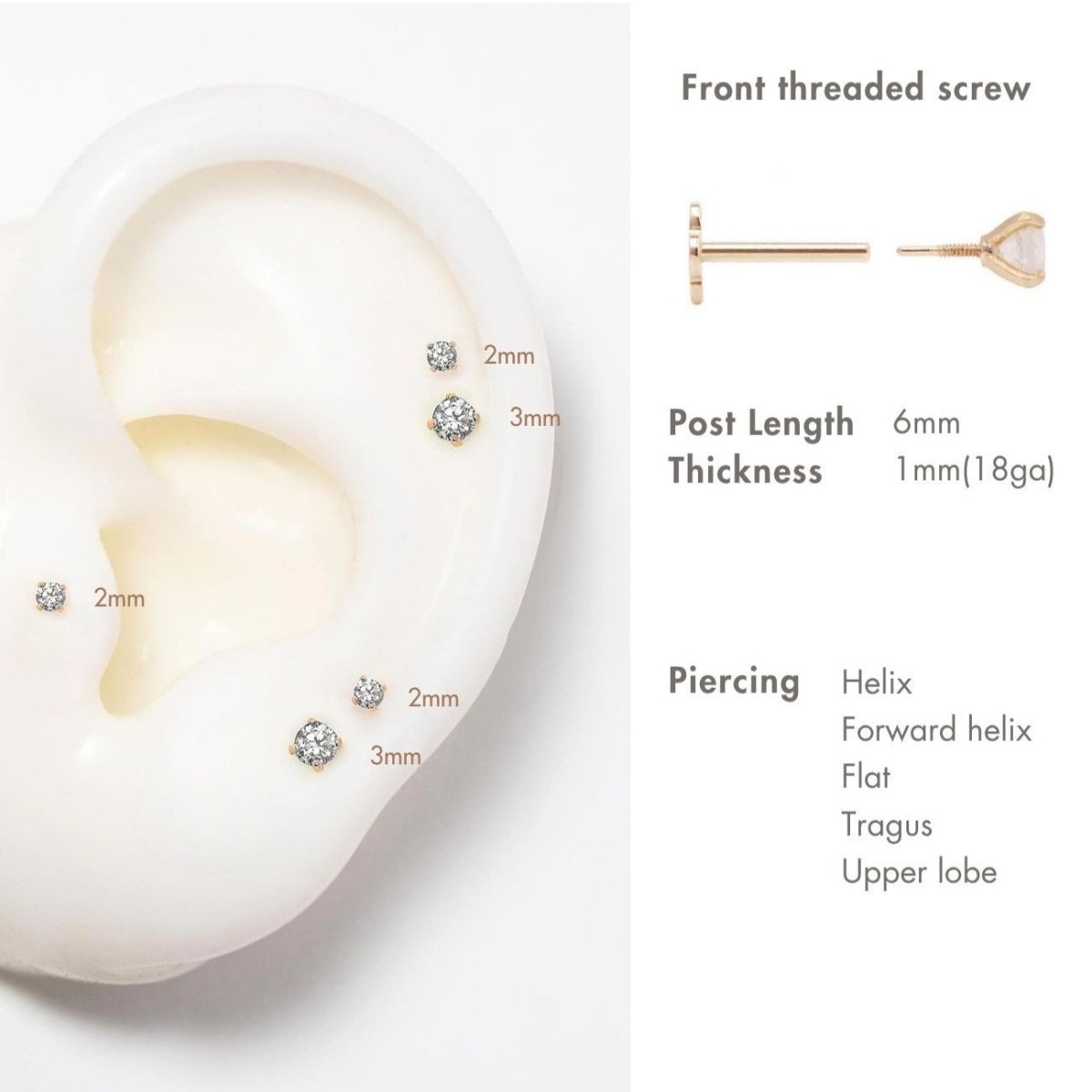 Tiny Gemstone Flat Back Stud White Zirconia