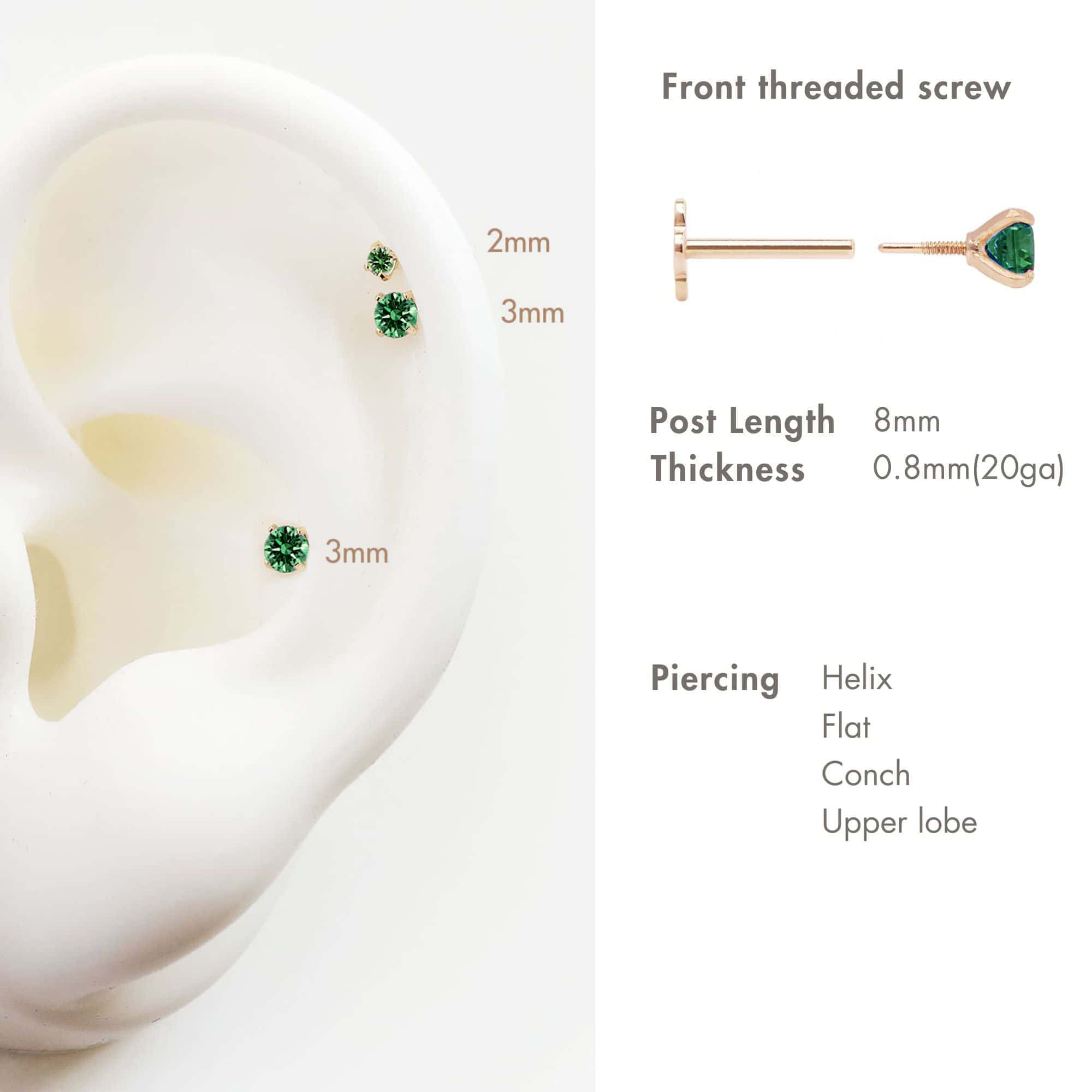 Tiny Gemstone Flat Back Stud Emerald