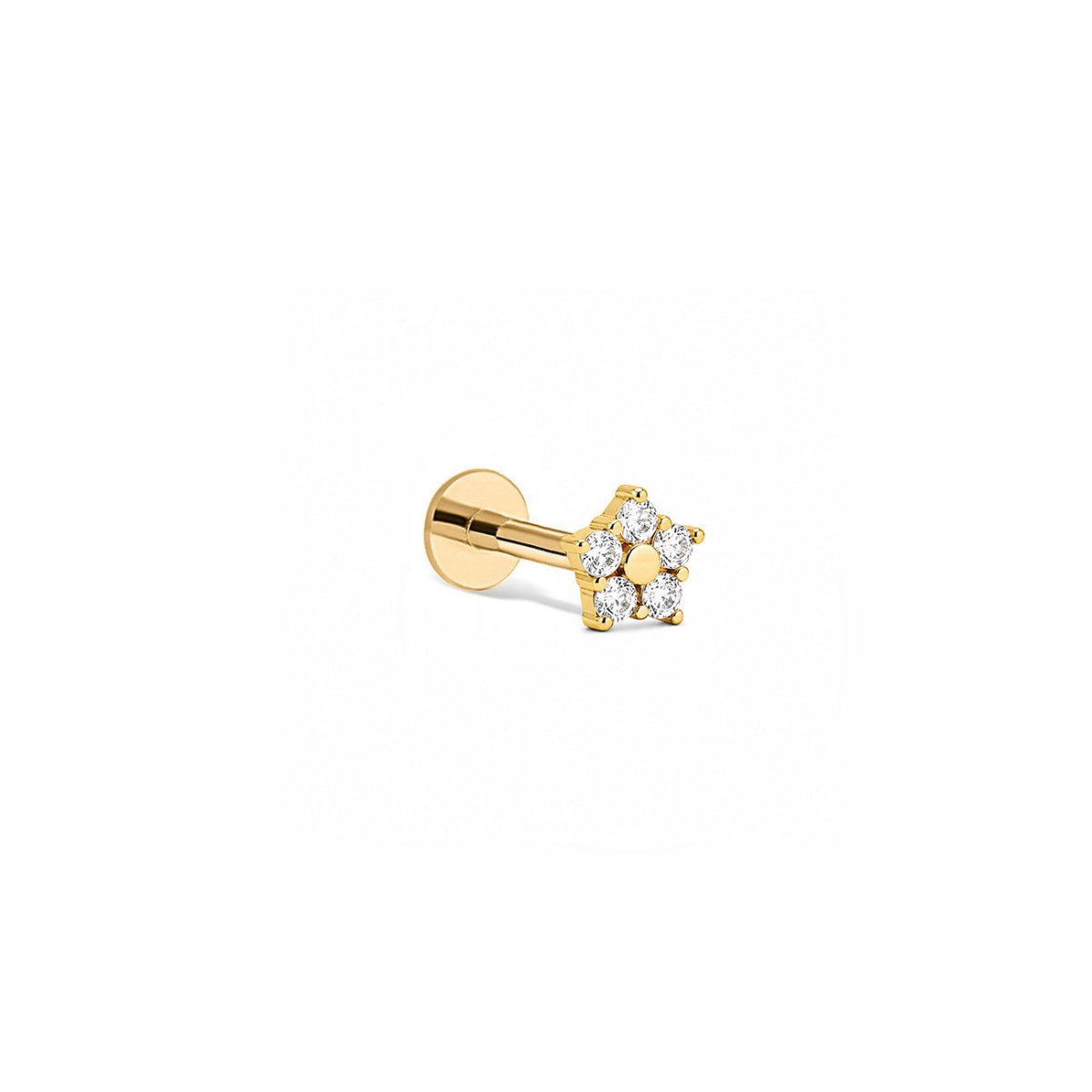 Crystal Flower Flat Back Stud 14K