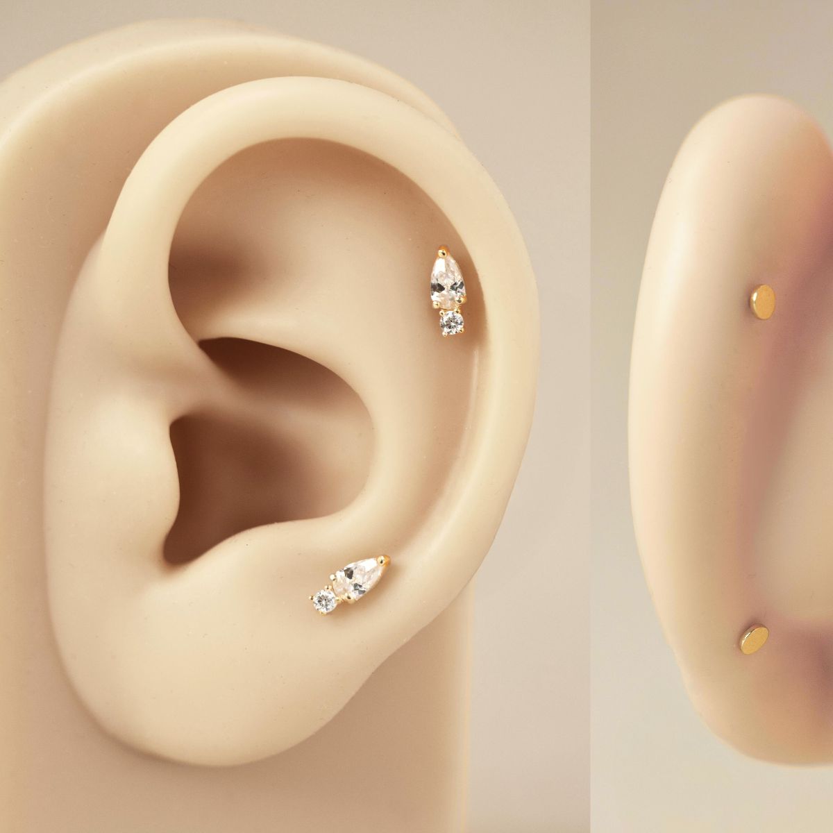 mini-pear-duo-flatback-stud-14k-gold, cartilage earring size chart