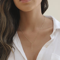 Dainty Pave Bar Necklace, Gold Pendant Necklace