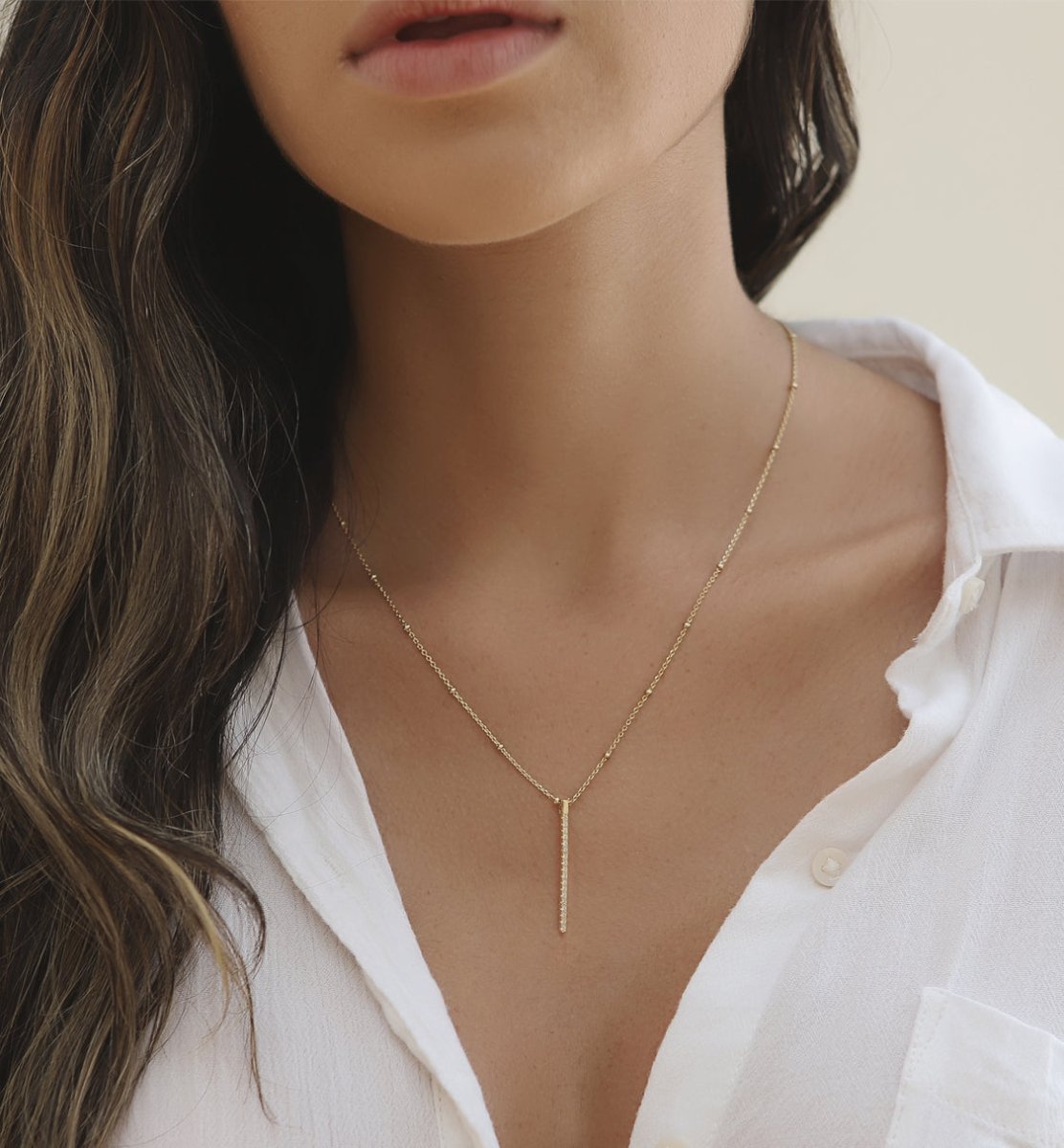 Dainty Pave Bar Necklace, Gold Pendant Necklace