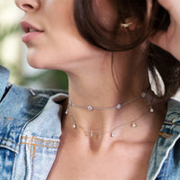 Sterling Silver layered choker necklaces with Cubic Zirconia crystals