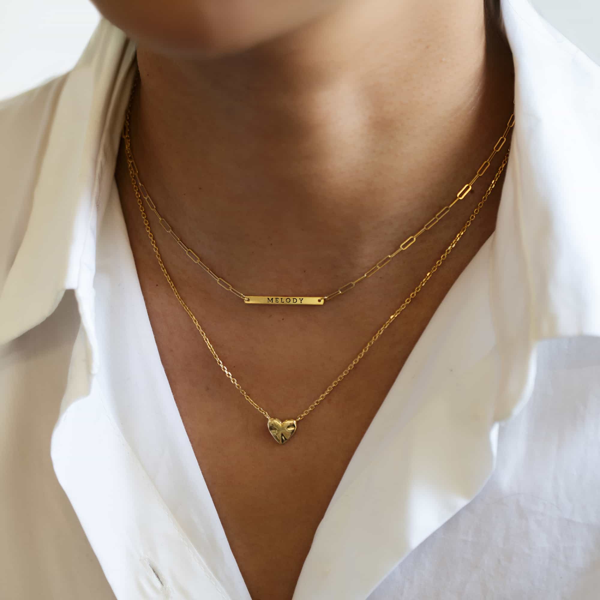 Paperclip Chain Thin Bar Engraved Necklace