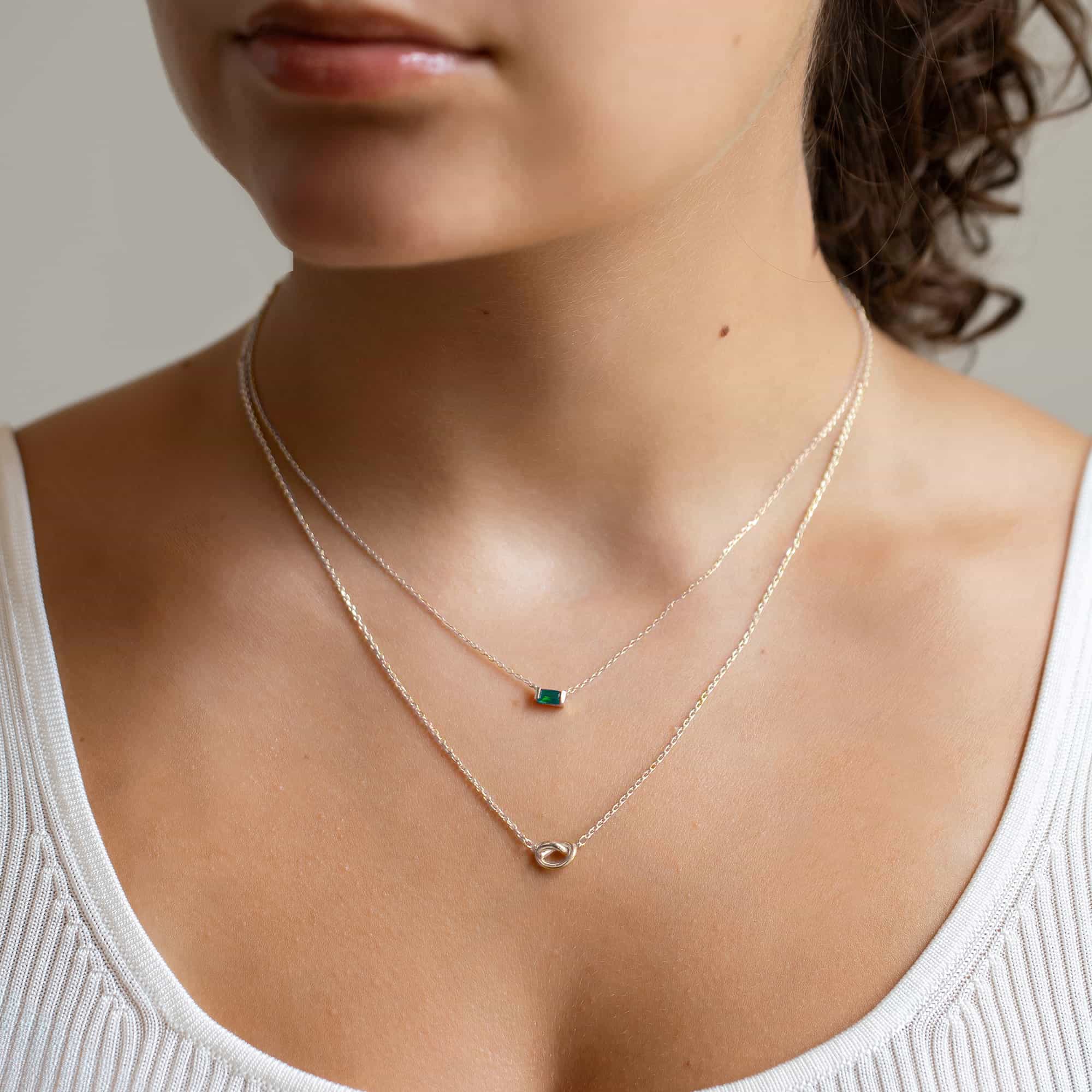 Baguette Gemstone Loveknot Layered Duo Emerald