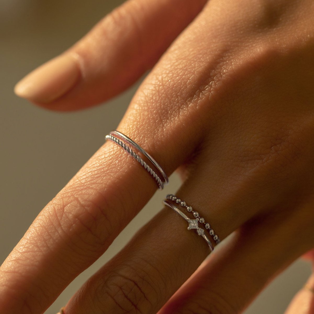 Thin Band and Rope Ring Set