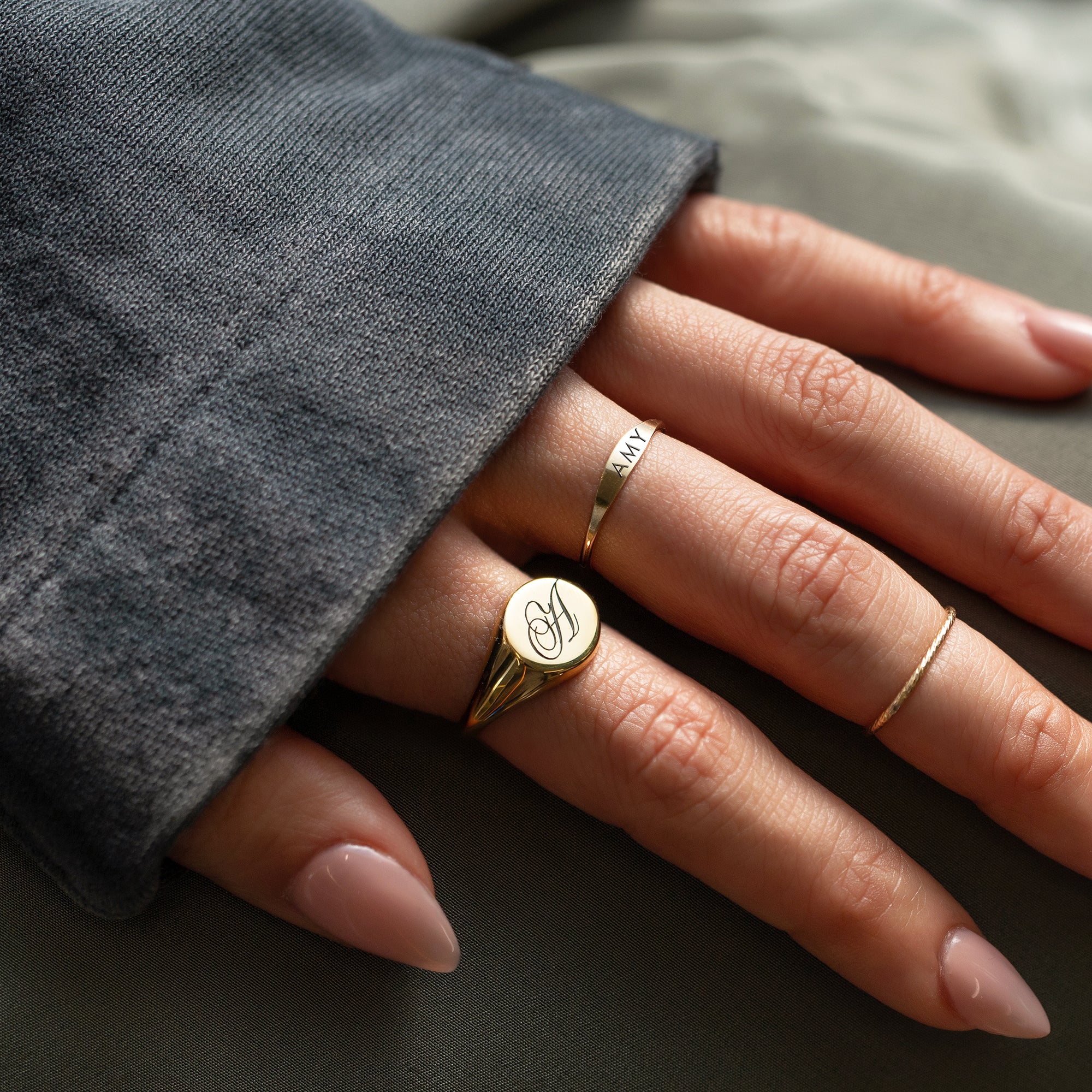 Thin Signet Engraved Ring